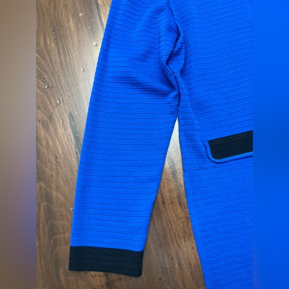Ming Wang Knit Cardigan Size Large Royal Blue Black Trim Open Business Collar - Picture 4 of 14